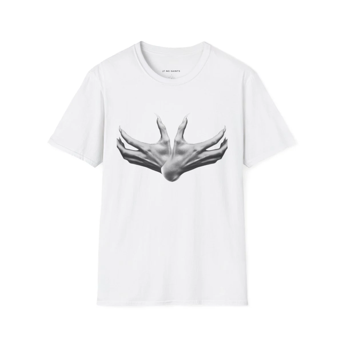 Minimal Black & White Mirror Hands Graphic Tee, from the front