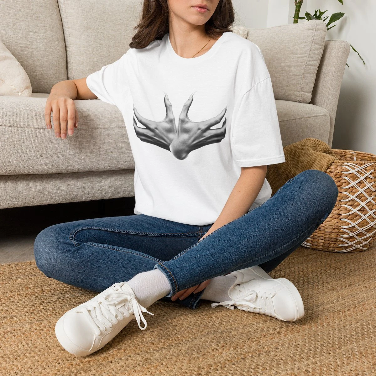 Minimal Black & White Mirror Hands Graphic Tee